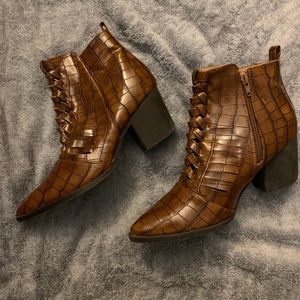 mata croc tan embossed leather bootie